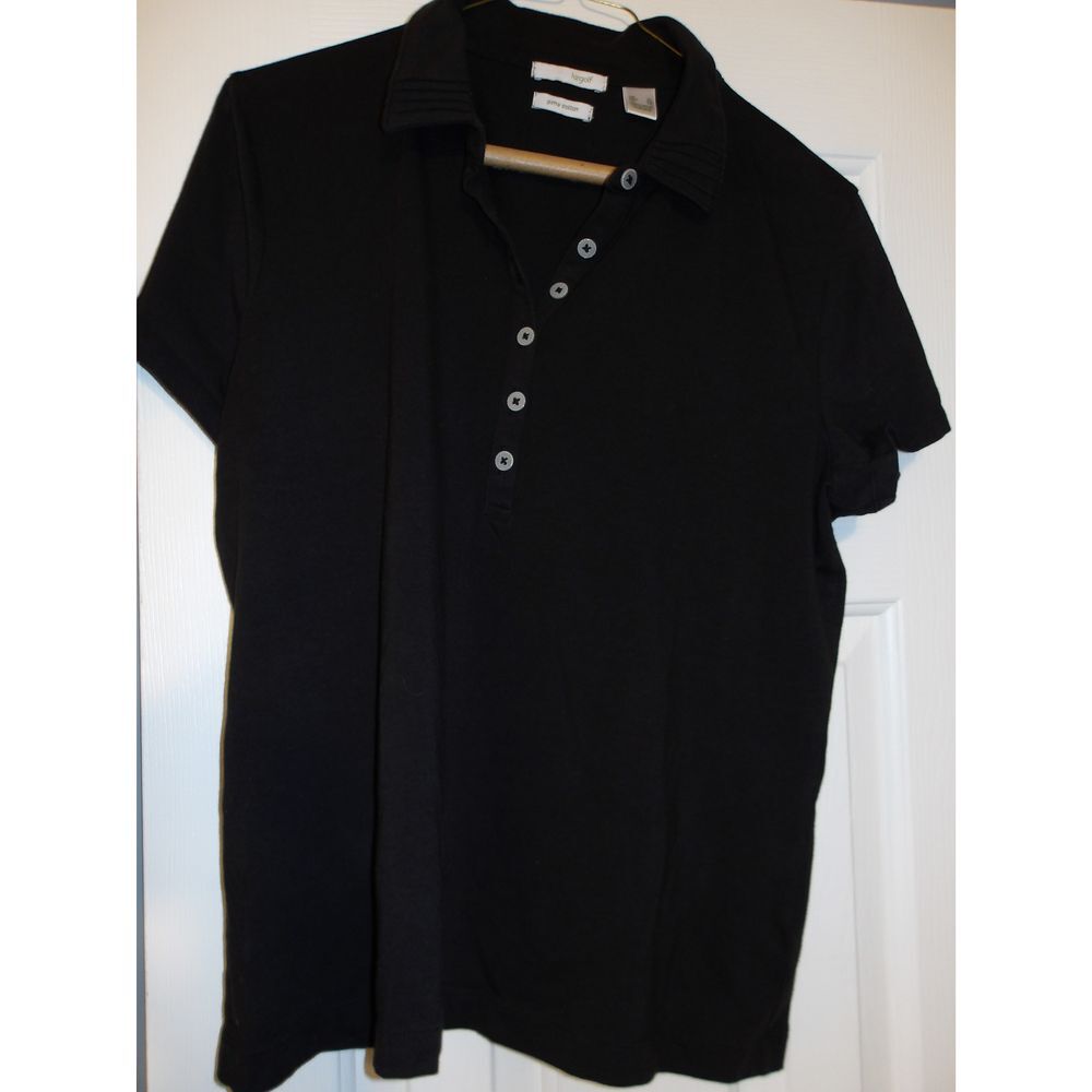 Liz Golf Black Short Sleeve Polo‎ Shirt Casual Business Golf Cotton Button-Up